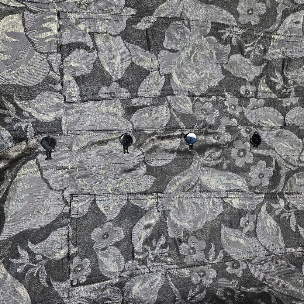 Chico's Metallic Floral Silk Blend Jacquard Jacket Size 1 Silver Black Evening - Picture 3 of 7